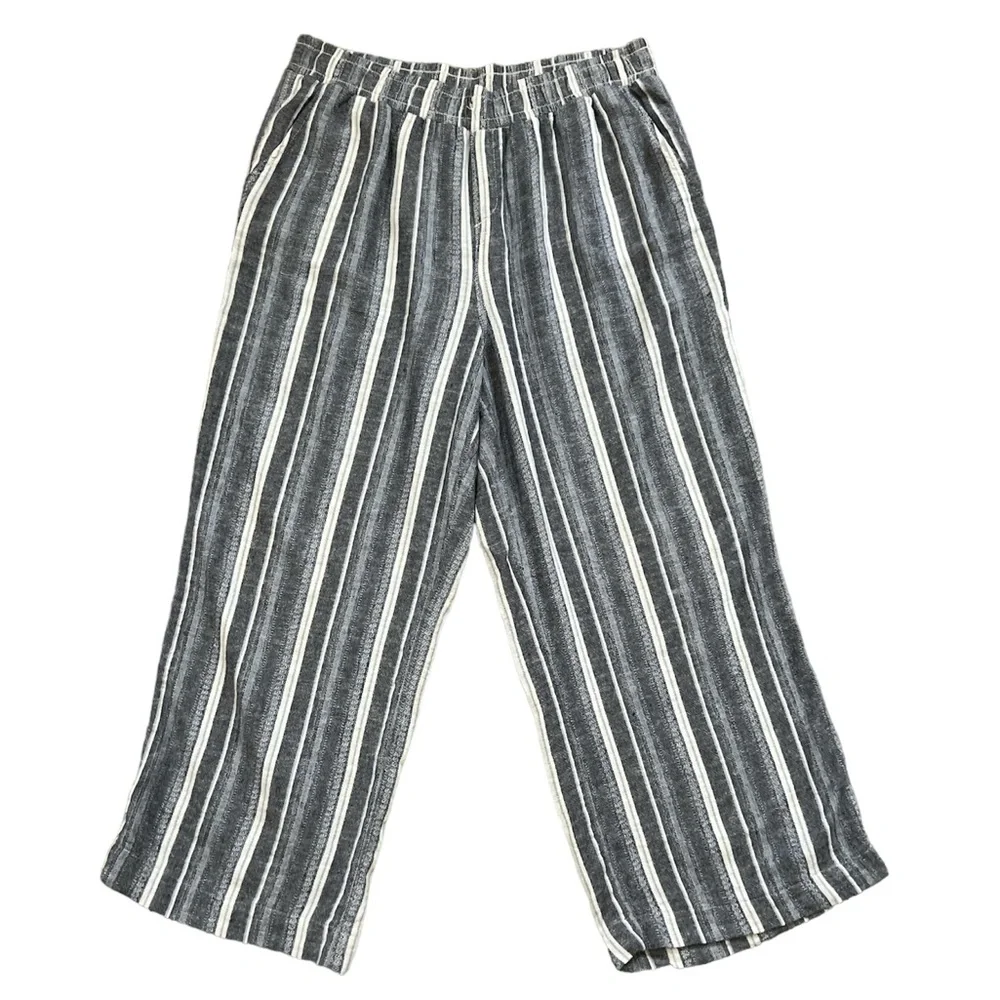 Briggs Linen Blend Striped Boho Wide Leg Crop Pants‎ Sz. L